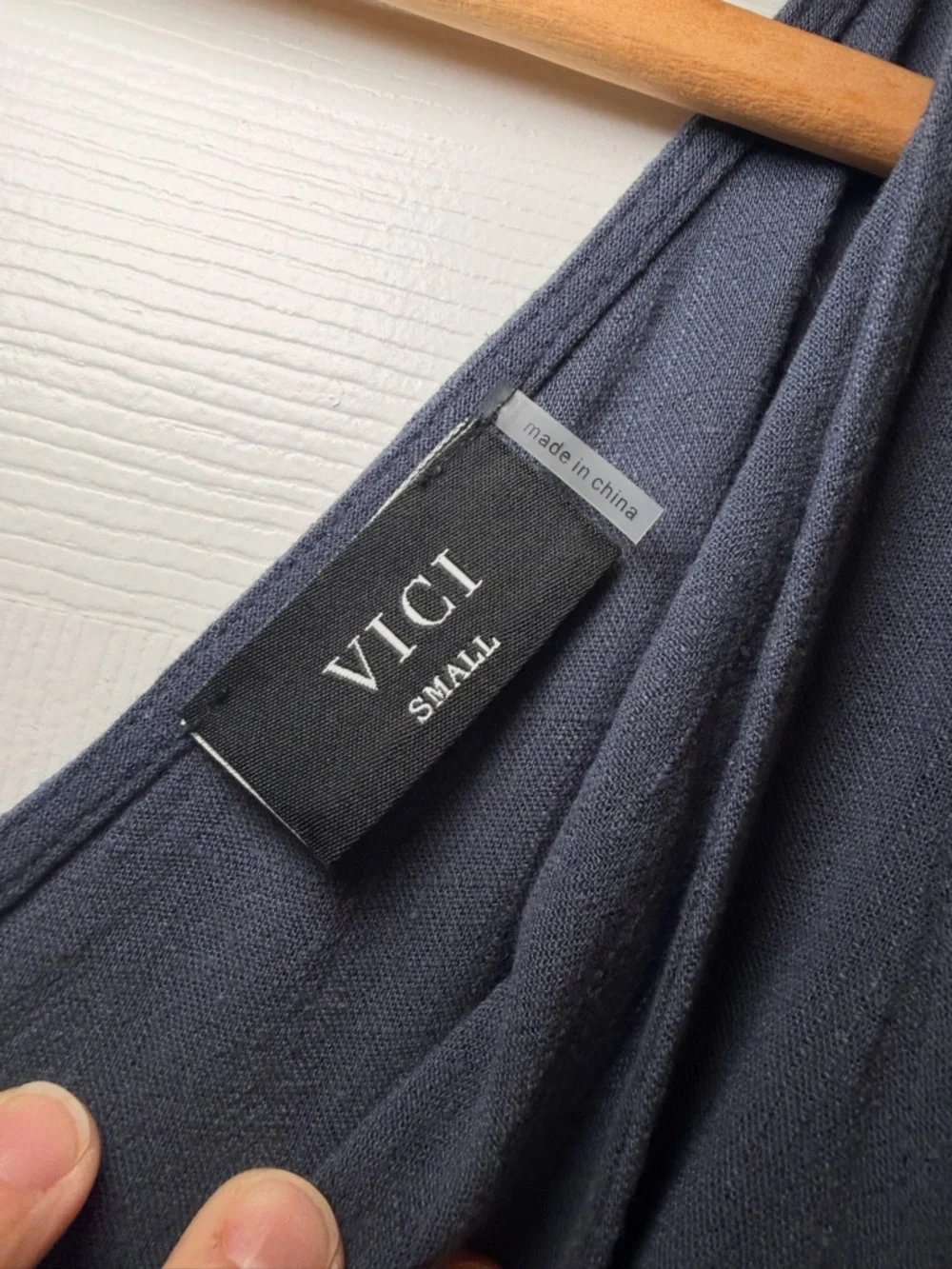 VICI Linen Blend Romper Blue Button Front Tie Waist Pocketed Boho Summer Small - Picture 3 of 11